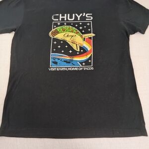 Chuy's Visit Earth, Home of Tacos Space Tourism Black T-Shirt Large